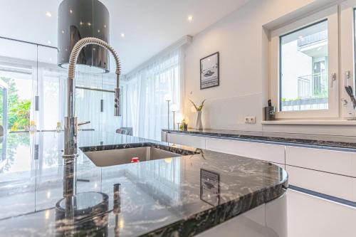 a kitchen with a sink and a window at Luxury Vienna 6BR Villa with Private Pool & Sauna - Pets allowed in Vienna