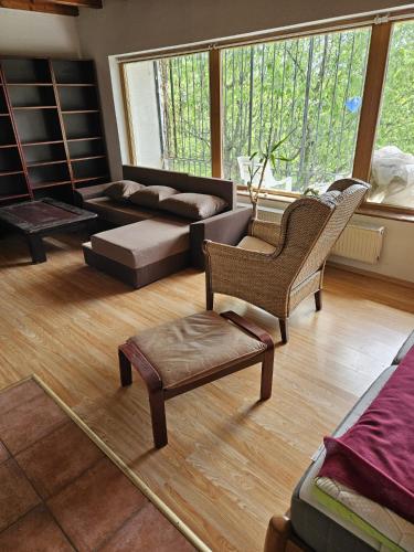 a living room with a couch and a chair and a couch at SunsetHouse Piešťany Country Tourist Lodge in Banka