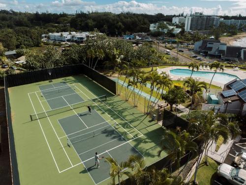 an aerial view of a tennis court at Banyan Harbor Resort in Lihue