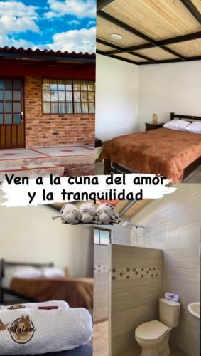 a collage of three pictures of a hotel room at Cabaña MALAVI Colibrí in Nobsa