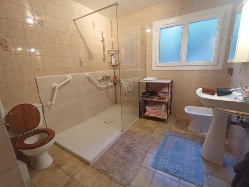 une salle de bain avec une douche, des toilettes et un lavabo dans l'établissement Maison entre Nice et Monaco, à Blausasc