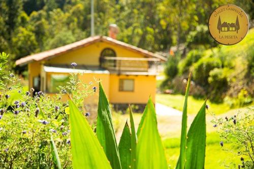 a small yellow house in the middle of a garden at Chalet Campestre la Peseta in Ubaté