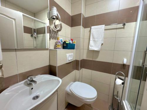 ブルチコにあるDelta Apartmentの洗面台、トイレ、鏡のあるバスルーム