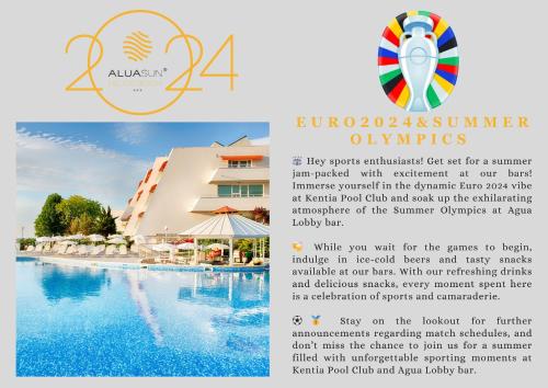 een flyer voor een resort met een zwembad bij AluaSun Helios Beach - All Inclusive in Obzor