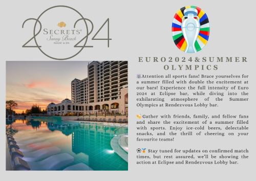 陽光海灘的住宿－Secrets Sunny Beach Resort and Spa - Premium All Inclusive - Adults Only，一张带海洋照片的蜜月度假胜地的传单