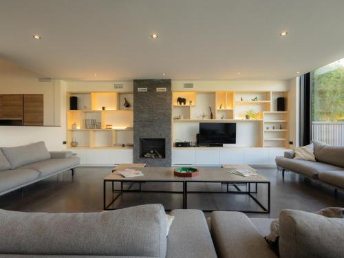 a living room with two couches and a fireplace at Villa Mareon in Schorisse