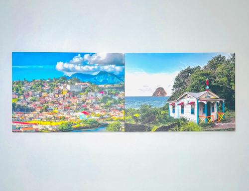 a collage of photos of a city and the ocean at Belle vue in Fort-de-France