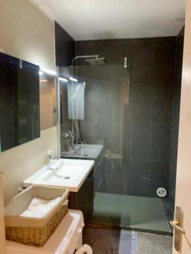 une salle de bain avec un lavabo et une douche dans l'établissement Cannes Little House, à Cannes