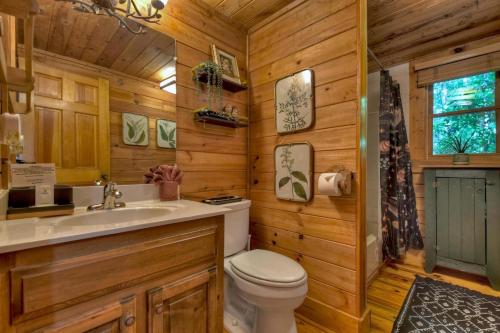 a bathroom with a toilet and a sink at Starlight Mountain in Ellijay