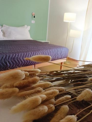 a pile of feathers on the floor next to a bed at Hotel Petit in Silvi Marina