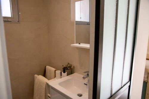une salle de bain avec un lavabo et un miroir dans l'établissement Magnifique studio idéalement situé et tout équipé, à Cannes