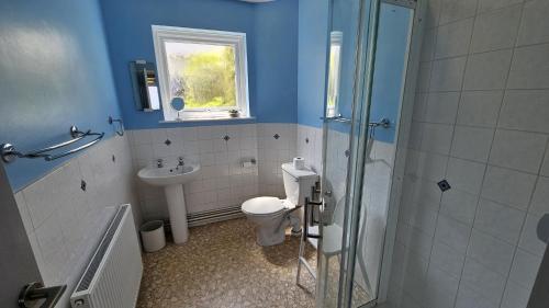 ポーツカソにあるChywarthaの青いバスルーム(トイレ、シンク付)