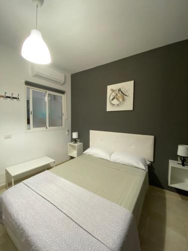 Un dormitorio con una cama grande y una ventana en DELUXE ROOM IN APARTMENT SHARED in Los Cristianos Playa HabitaciónSTANZA air-conditioned, en Arona