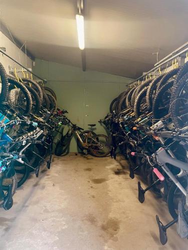 a room with a bunch of bikes in a garage at Hotel Florenz in Finale Ligure