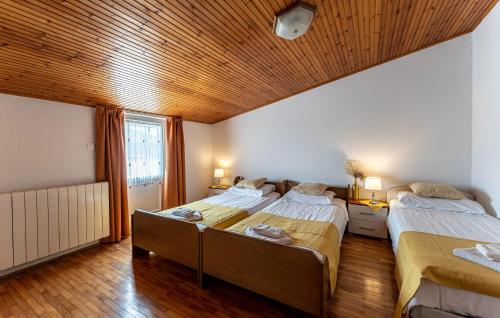 2 camas en una habitación con techo de madera en Nice Apartment In Medulin With Kitchen, en Medulin