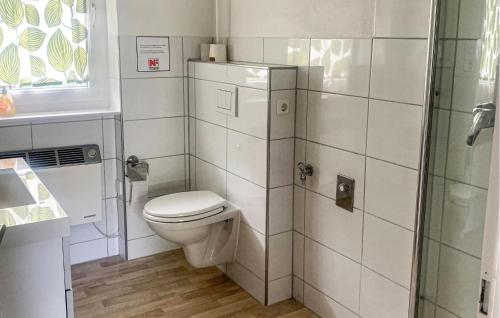 Hausenにある4 Bedroom Awesome Home In Oberaula Ot Hausenの小さなバスルーム(トイレ、シャワー付)