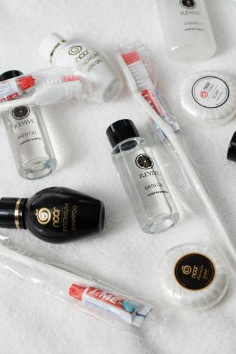 a group of products sitting on a white towel at Glendale Boutique Hotel in Yerevan
