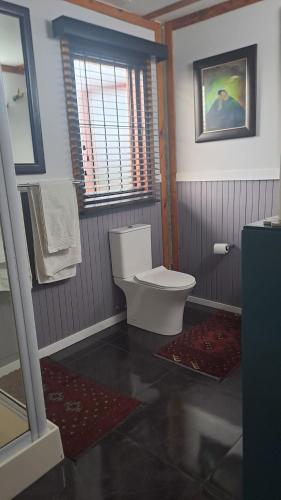a bathroom with a toilet and a window at Lili Ellipsis in Pearly Beach