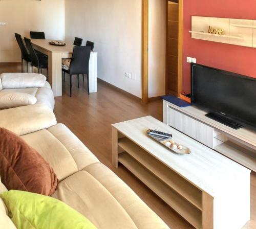 salon z kanapą i telewizorem z płaskim ekranem w obiekcie 3 bedrooms apartement with city view balcony and wifi at Malaga 1 km away from the beach w Maladze