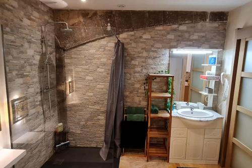 une salle de bain avec douche et lavabo dans l'établissement Superbe appartement au cœur du village, à Marseillan