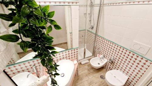 a bathroom with a potted plant in front of a mirror at Il Mare Di Roma in Lido di Ostia