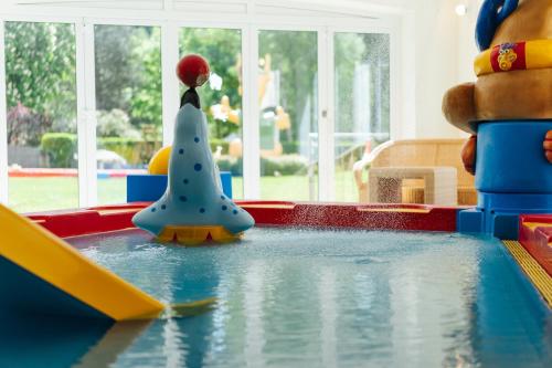 a pool with a toy in the water at Familienhotel Trebesingerhof in Trebesing
