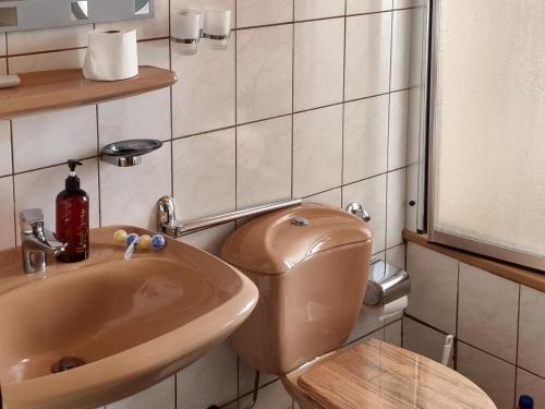 a bathroom with a toilet and a sink at 3,5 Zimmer Wohnung 68qm in Gladbeck mit Balkon und Stellplatz in Gladbeck