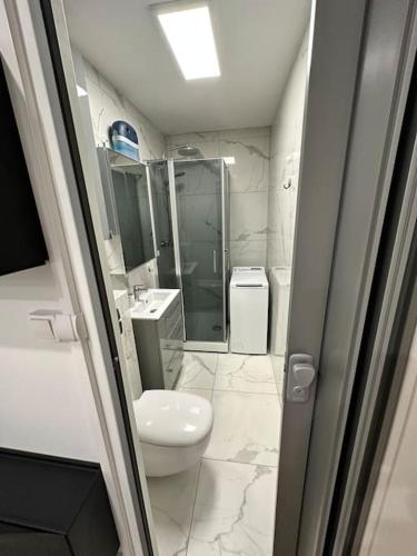 une salle de bain avec toilettes, lavabo et douche dans l'établissement Studio luxueux avec PISCINE, à Le Chesnay