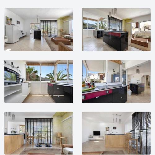 4 fotos de una cocina y una sala de estar en LOFT DOA with panoramic views and Wifi San Marcos, en Icod de los Vinos
