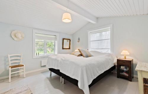 a bedroom with a bed and two windows at Lovely Home In Vejby With Kitchen in Vejby