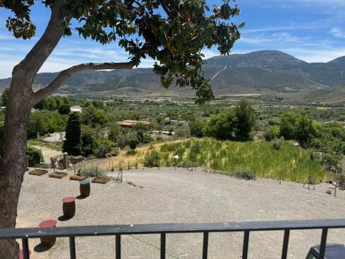 a view of a hill with a tree and mountains at CASA YANGUAS APARTAMENTOS RURALES EN LAUJAR DE ANDARAx in Laujar de Andarax