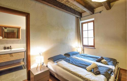 a bedroom with a bed with a mirror and a sink at Awesome Home In Paluzza in Paluzza