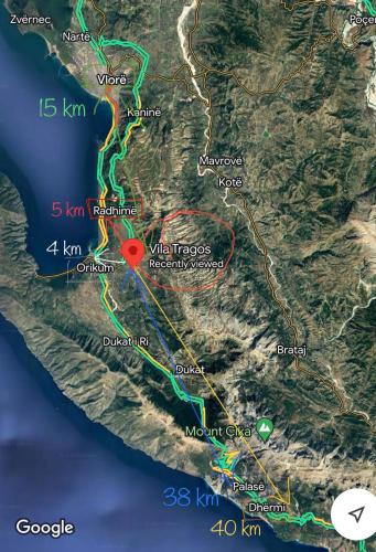 a map with a red circle in the middle at Villa Tragos in Vlorë