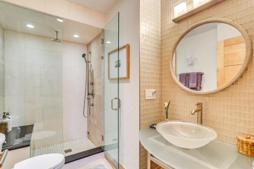 a bathroom with a sink and a shower at Near Trail Dtwn Eagle Ranch Condo with Balcony in Eagle