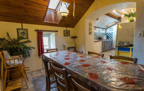une salle à manger avec une longue table et des chaises dans l'établissement Gîte Enzo, à Cabanès