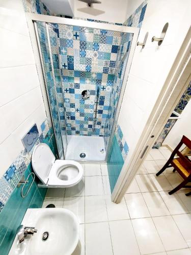 a bathroom with a shower and a toilet and a sink at La Rondine B&B in Massa Lubrense