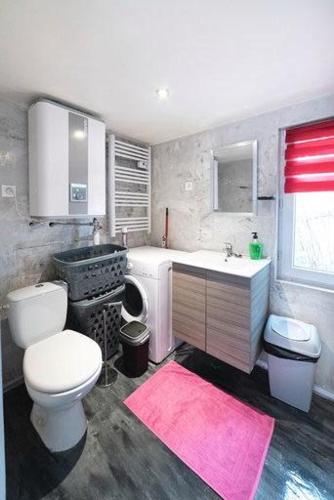 a bathroom with a white toilet and a sink at Studio Moovy Proche Stade Groupama, LCLD ARENA , Eurexpo Lyon in Meyzieu