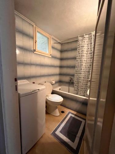 a bathroom with a toilet and a bath tub at Rosie Apartment in Preveza