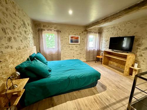 Espiens的住宿－Borderie de Vérone，一间卧室配有一张床和一台平面电视