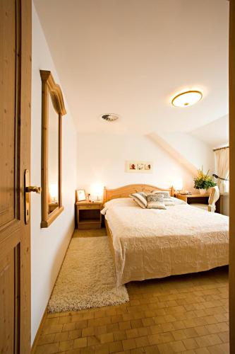 a bedroom with a large bed in a room at Hotel & Restaurant DasBraunstein in Purbach am Neusiedlersee