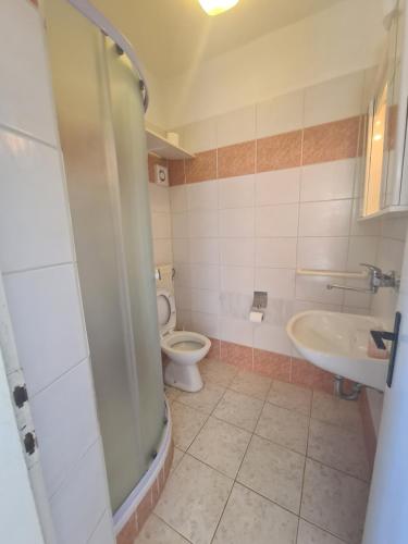 a bathroom with a toilet and a sink at Apartment Zaglav 4 - first sea row in Zaglav