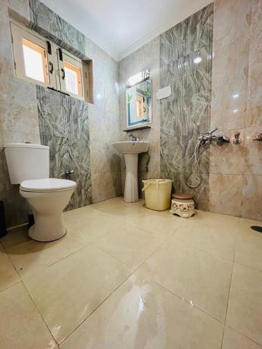 a bathroom with a toilet and a sink at Lidder view Resorts in Pahalgām