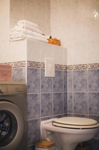 La salle de bains est pourvue de toilettes et de serviettes sur une étagère. dans l'établissement Mari stunning apartment next to Monaco with a sea view terrace, à Beausoleil