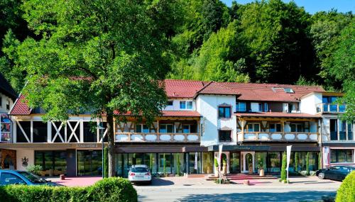 a building with cars parked in front of it at Hotel Schwarzenberg in Glottertal