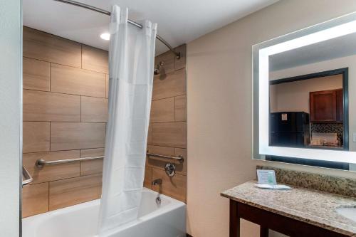 La salle de bains est pourvue d'une baignoire, d'un lavabo et d'un miroir. dans l'établissement MainStay Suites Denver International Airport, à Denver