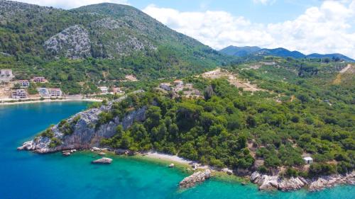 an aerial view of a small island in the ocean at Apartman Natali in Kremena