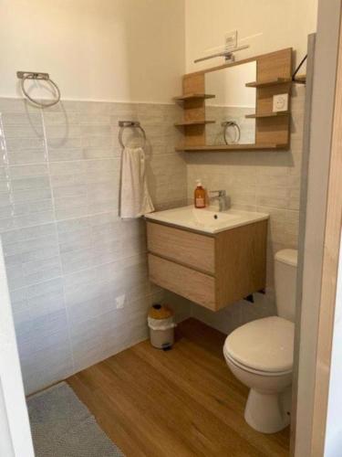 une salle de bain avec un lavabo et des toilettes dans l'établissement DOLCE VITA-Calme-Vue Mer, à Chiatra