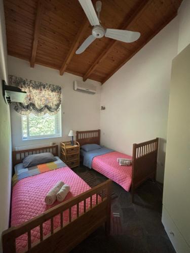 1 Schlafzimmer mit 2 Betten und einem Fenster in der Unterkunft Country House with Pool and Big Garden in Oropos