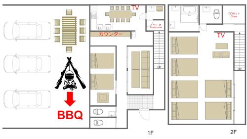 a floor plan of a building with a bbq at 白浜乃風 Shirahama No Kaze in Kanayama