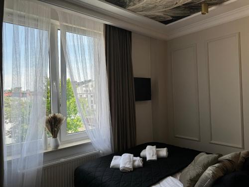 Giường trong phòng chung tại Family & Business Sauna Apartments No7 Złota Centrum VIP Unikat SPA - 3 Bedroom with Private Sauna, Jacuzzi, Balcony, Parking -Piękny Apartament